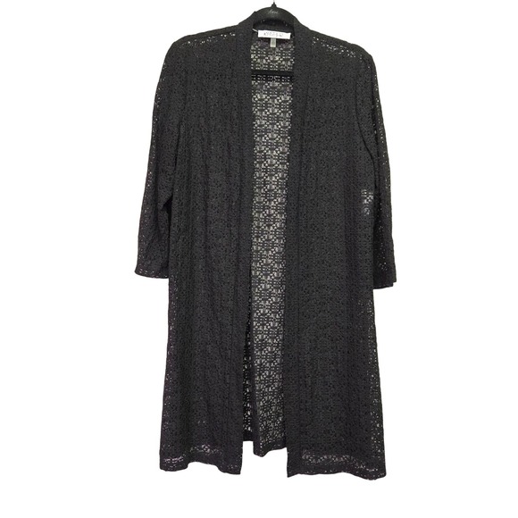 Kasper Sweaters - Lace Duster‎ Cardigan Witchy Whimsigoth Open Front Small Black 3/4 Sleeve Long